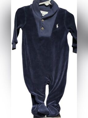 Ralph Lauren Navy Velour Baby One-Piece Romper 6MO
